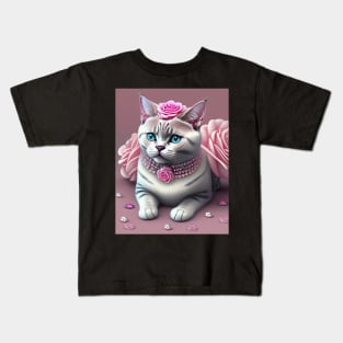 British Shorthair sparkles with gems and pink roses Kids T-Shirt